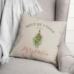 Discount 👏 Meet Under Mistletoe 18x18 Throw Pillow by Designs Direct 😉