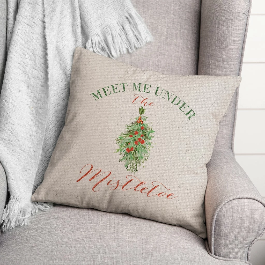 Discount 👏 Meet Under Mistletoe 18x18 Throw Pillow by Designs Direct 😉