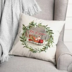 Best reviews of 🌟 Let It Snow Sled Wreath 18x18 Throw Pillow by Designs Direct 🔔
