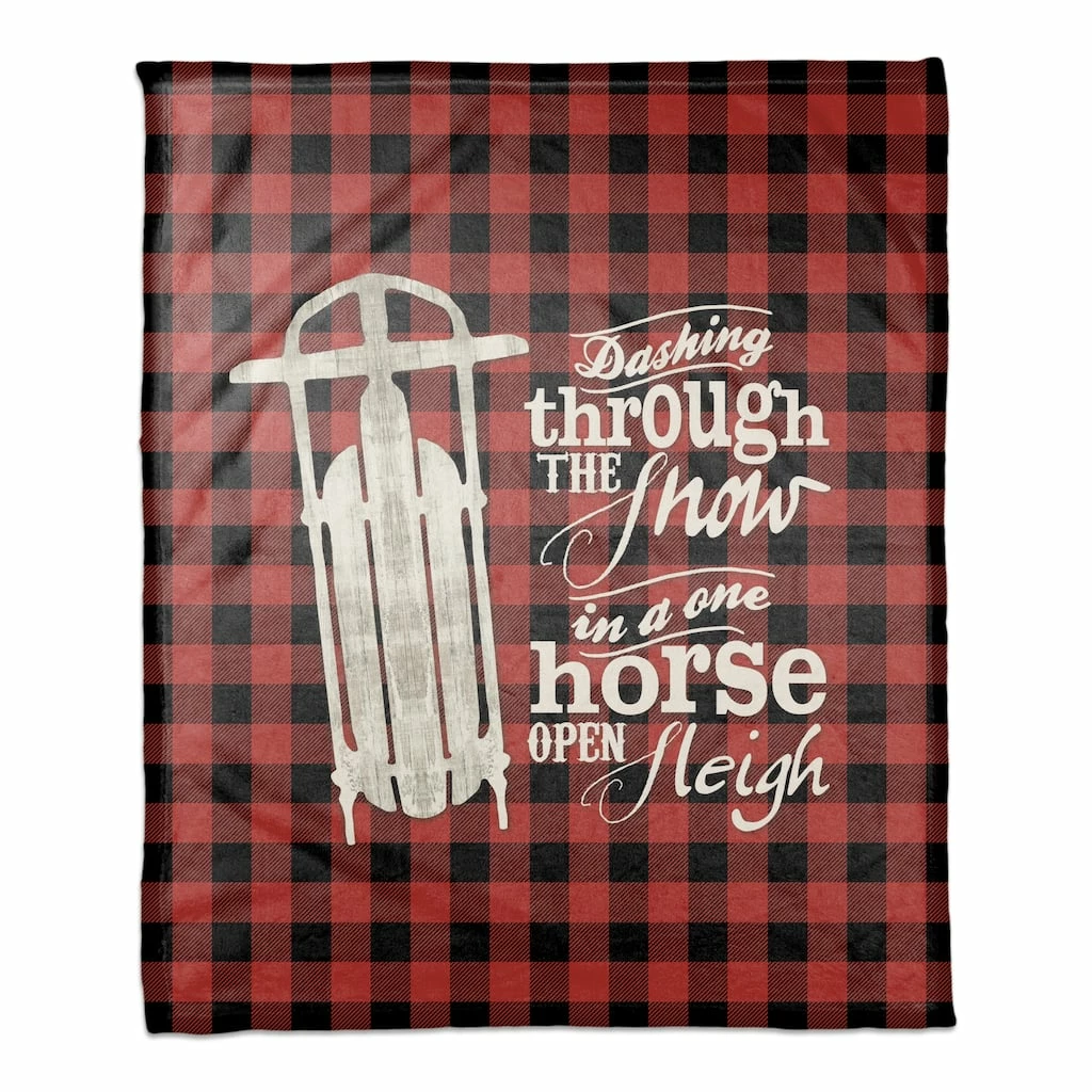 Discount 😉 One Horse Open Sleigh 50x60 Coral Fleece Blanket by Designs Direct 🎁