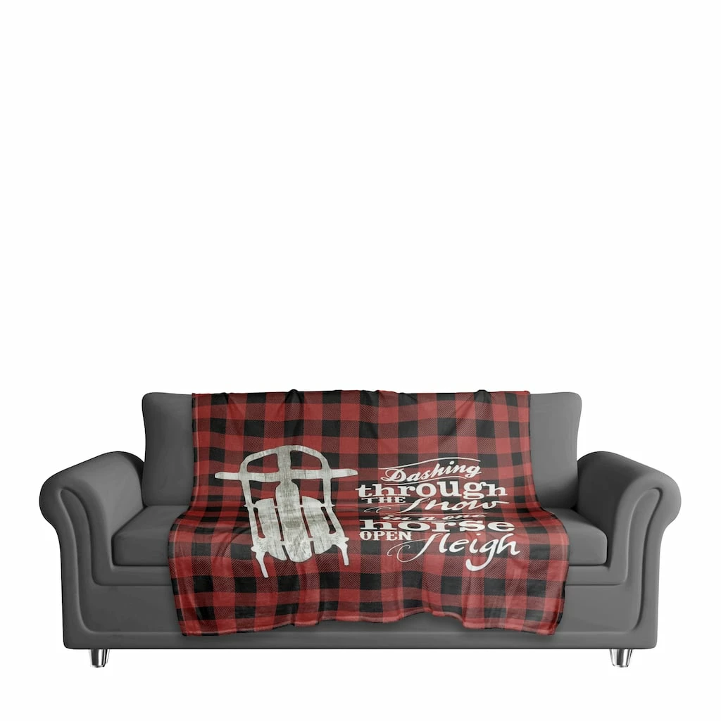 Discount 😉 One Horse Open Sleigh 50x60 Coral Fleece Blanket by Designs Direct 🎁 - Image 2