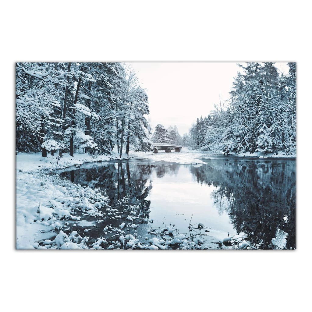 Hot Sale π Snowy Park Lake Pine Trees 36x24 Canvas Wall Art by Designs Direct β