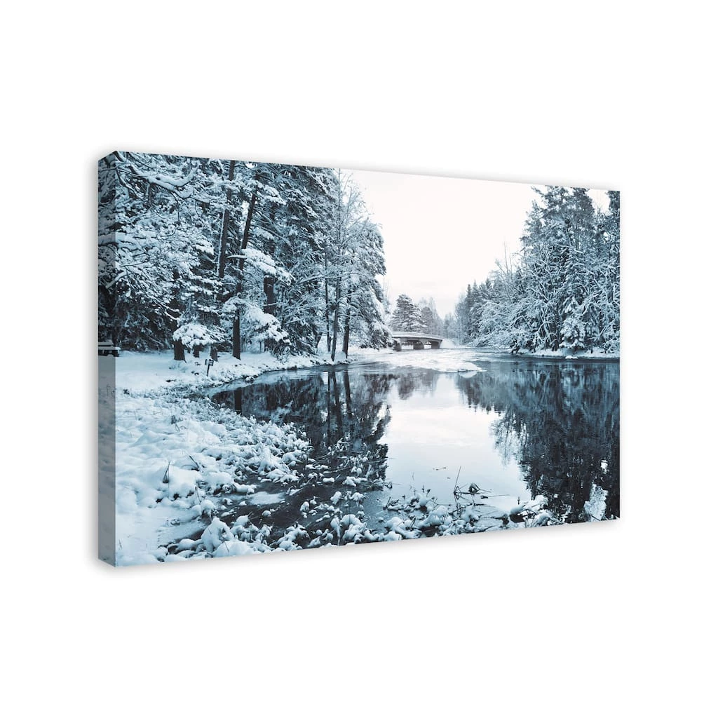 Hot Sale π Snowy Park Lake Pine Trees 36x24 Canvas Wall Art by Designs Direct β - Image 2