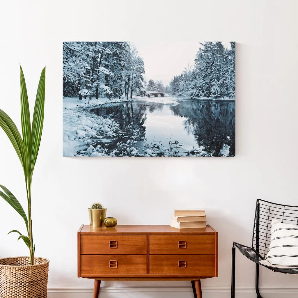 Hot Sale π Snowy Park Lake Pine Trees 36x24 Canvas Wall Art by Designs Direct β - Image 4