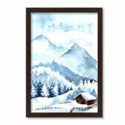 Discount 👏 Snowy Cabin Watercolor Black Framed Print Under Plexiglass by Designs Direct 😉