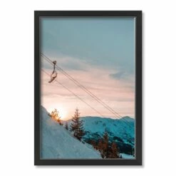Hot Sale 🧨 Unsplash Ski Lift Sunset Slopes Black Framed Print Under Plexiglass by Designs Direct 🎁