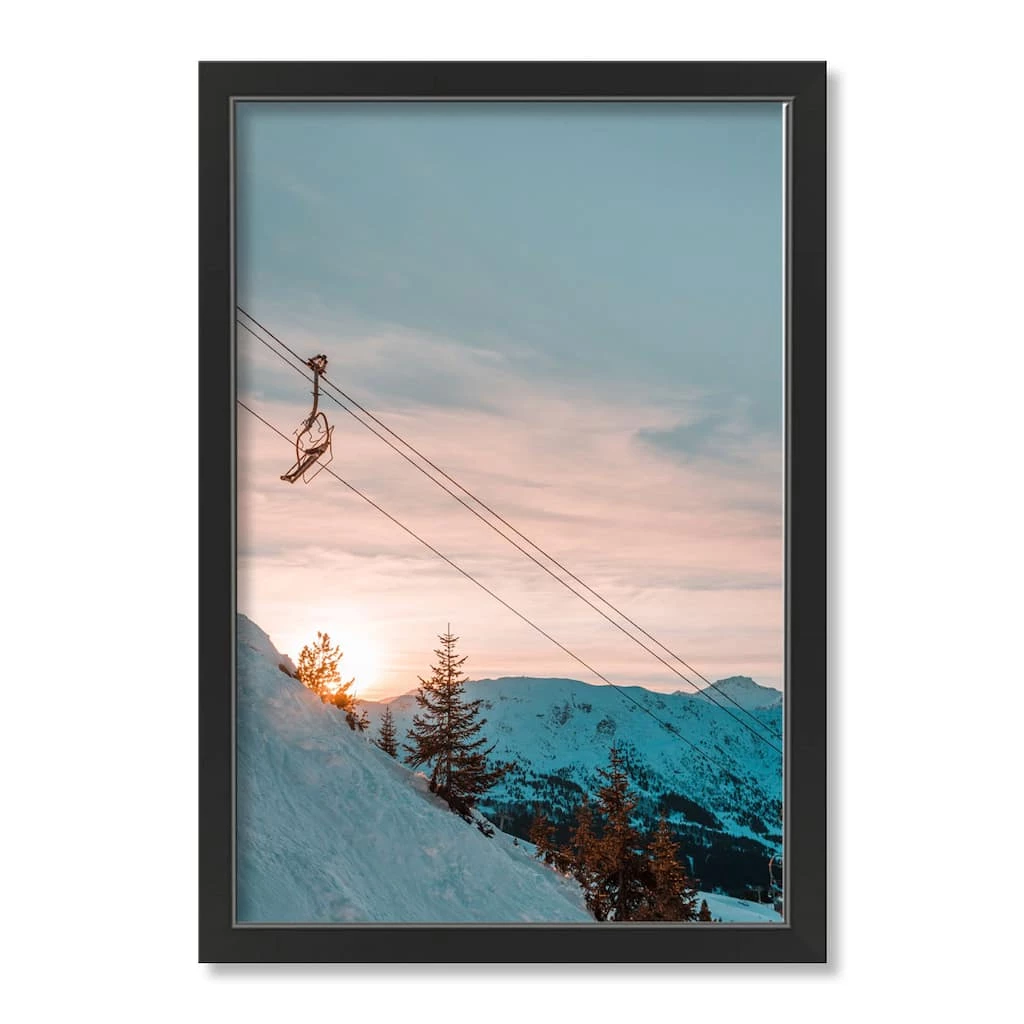 Hot Sale 𧨠Unsplash Ski Lift Sunset Slopes Black Framed Print Under Plexiglass by Designs Direct π