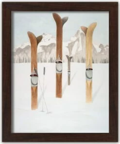 New 🎁 Painted Skis In Snow Black Framed Print Under Plexiglass by Designs Direct 🎁