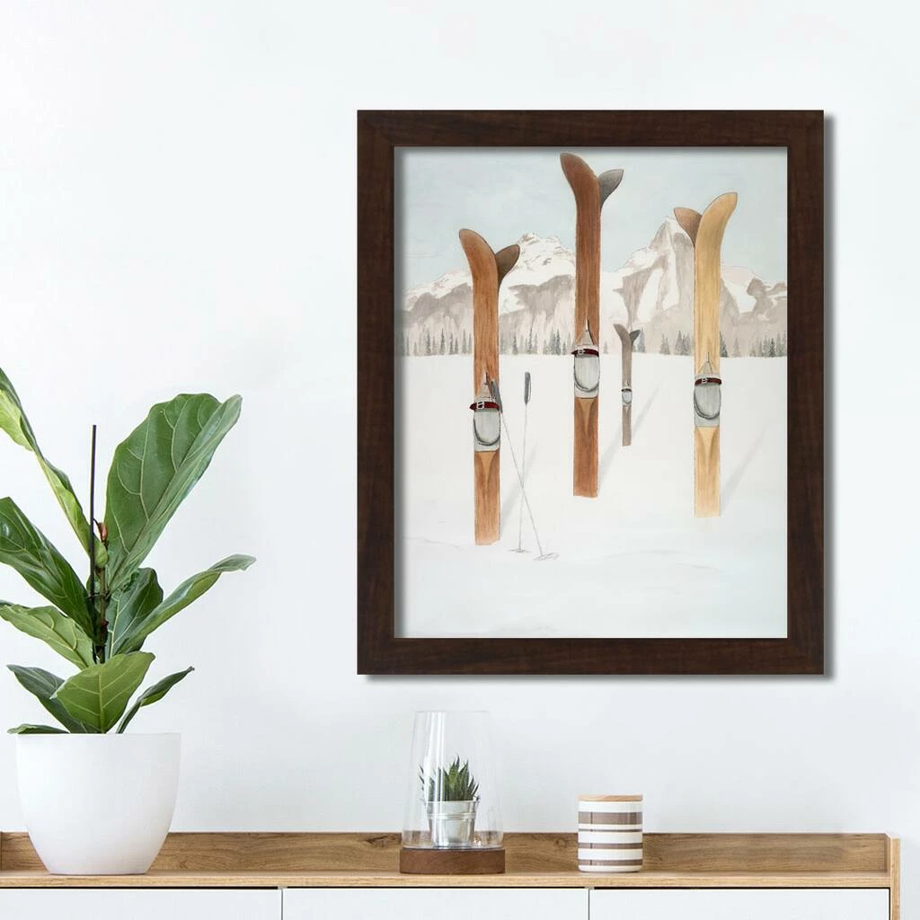 New π Painted Skis In Snow Black Framed Print Under Plexiglass by Designs Direct π - Image 3