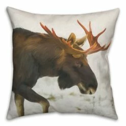 Buy 🤩 Moose In Snow 18x18 Throw Pillow by Designs Direct 🔥