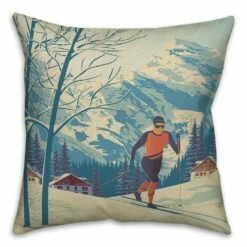 Best Sale 👍 Eat Sleep Ski Repeat 18x18 Throw Pillow by Designs Direct 💯