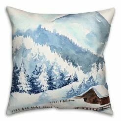 Cheap 🎉 Snowy Cabin Watercolor 18x18 Throw Pillow by Designs Direct 😍
