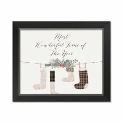 Coupon 🛒 14" Most Wonderful Time Stockings Black Framed Print Wall Art by Designs Direct ❤️