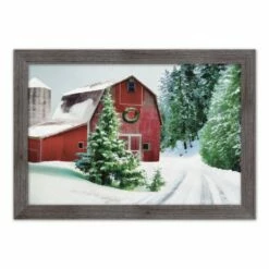 Coupon 🎉 Designs Direct 30" x 20" Snowy Red Barn Western Gray Framed Print ⭐