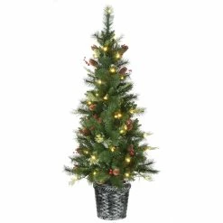 New ๐งจ 5ft. Buzzard Pine Artificial ๐ Christmas Tree in Woven Planter, Warm White LED Lights by National Tree Company ๐ฅฐ