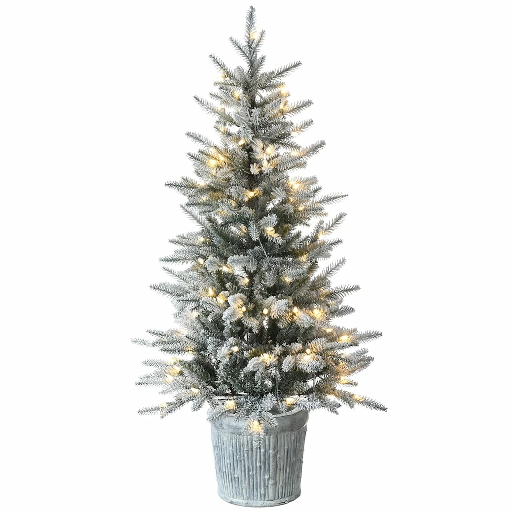 Flash Sale ๐ฅฐ 4.5ft. Pre-Lit Flocked Alpine Fir Entrance Tree In Gray Pot, Clear LED Lights by National Tree Company ๐งจ