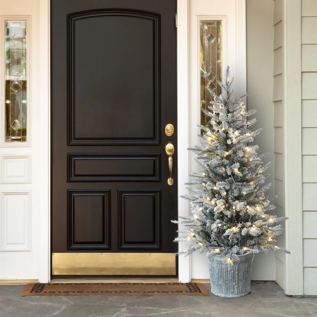 Flash Sale ๐ฅฐ 4.5ft. Pre-Lit Flocked Alpine Fir Entrance Tree In Gray Pot, Clear LED Lights by National Tree Company ๐งจ - Image 2