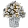 New 🔔 22" Pre-Lit Flocked Chiwawa Basin Pine Tree With Pinecones In Gray Pot, Clear LED Lights by National Tree Company ⌛