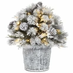New 🔔 22" Pre-Lit Flocked Chiwawa Basin Pine Tree With Pinecones In Gray Pot, Clear LED Lights by National Tree Company ⌛