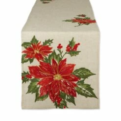 Top 10 🔥 DII® 70" Cream Poinsettia Holly Embroidered Table Runner ⌛
