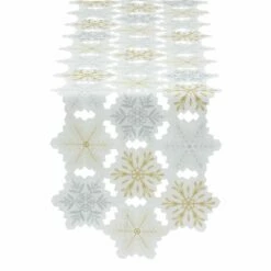Hot Sale ๐ DII® 54" White and Gold Embroidered Snowflakes Table Runner ๐