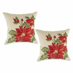 Outlet 👍 DII® Poinsettia Holly Embroidered Pillow Cover Set 💯