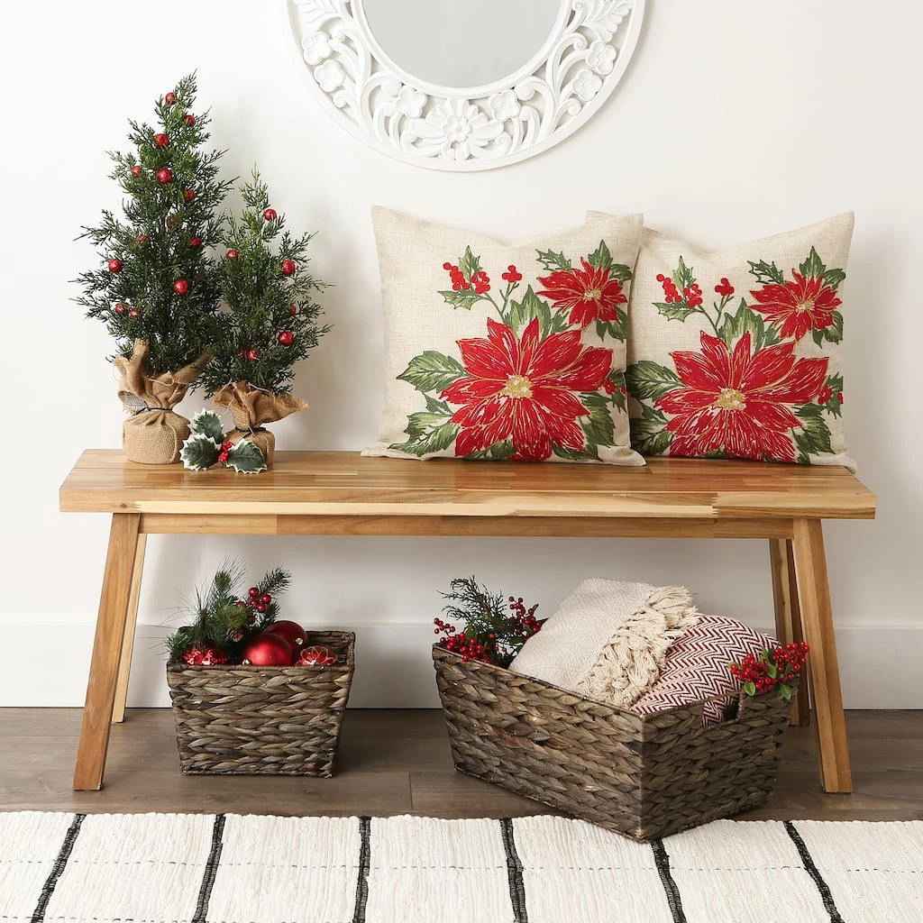 Outlet 👍 DII® Poinsettia Holly Embroidered Pillow Cover Set 💯 - Image 3