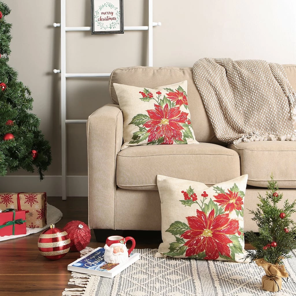 Outlet 👍 DII® Poinsettia Holly Embroidered Pillow Cover Set 💯 - Image 7