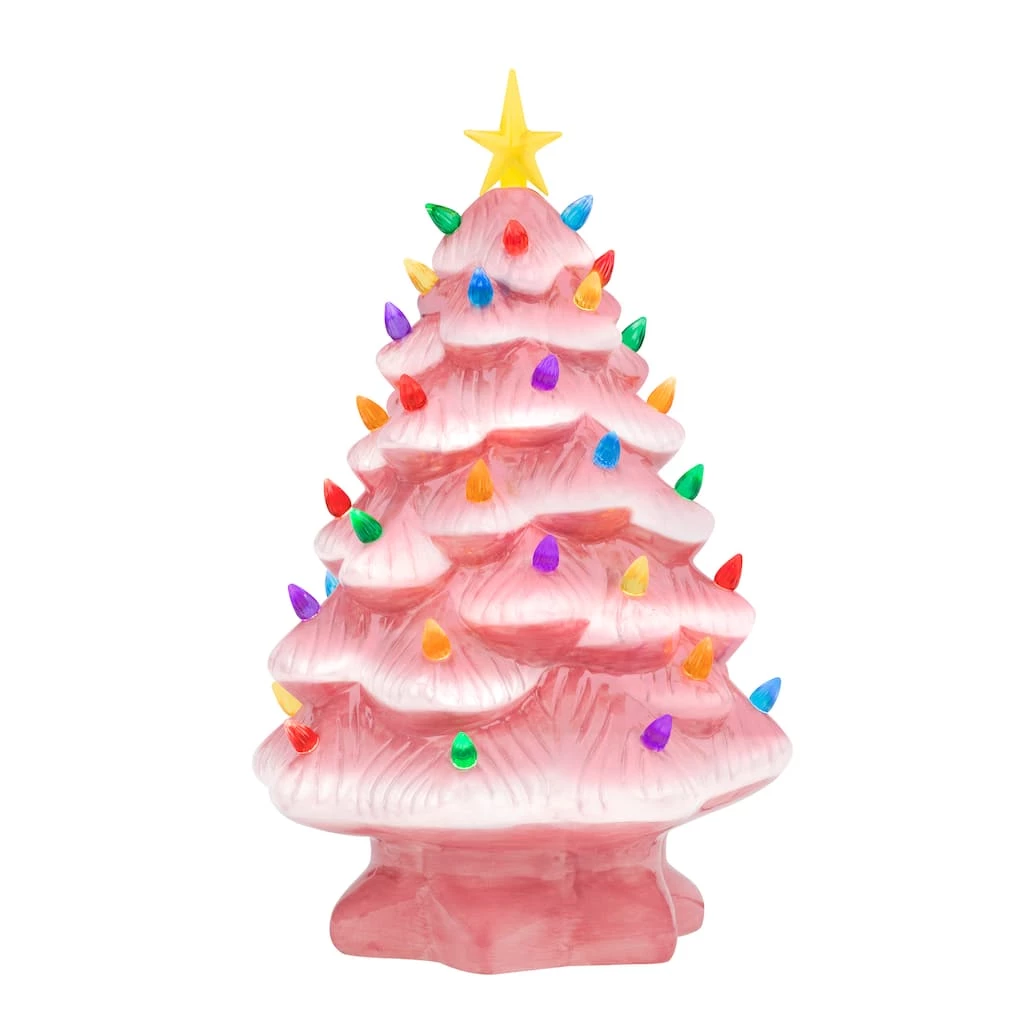 Coupon โค๏ธ 14" Pink Nostalgic LED Ceramic ๐ Christmas Tree with Removable Bulbs by Mr. ๐ Christmas โค๏ธ