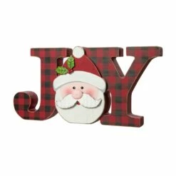 Discount 💯 Glitzhome® 11.75'' JOY Wooden 🎄 Christmas Plaid Table Décor 💯