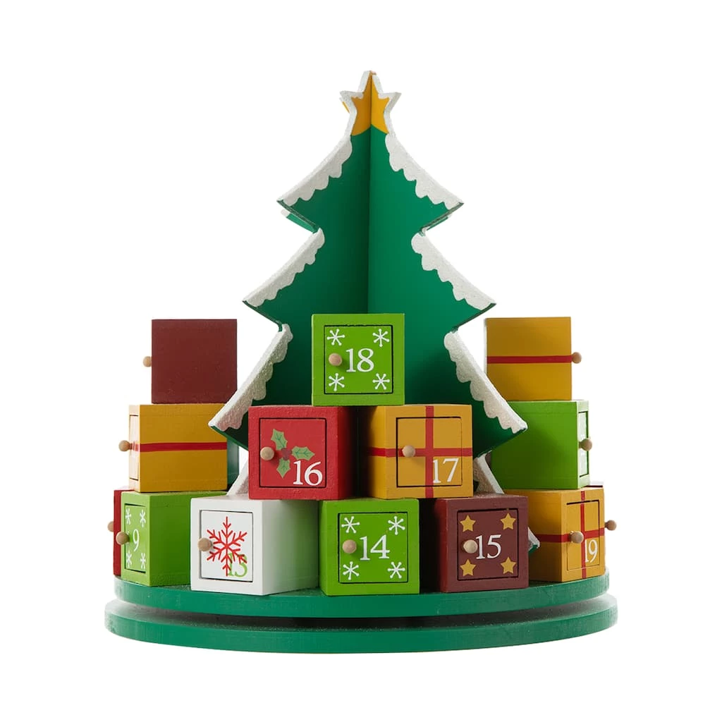 Best Sale ⌛ Glitzhome® 10.5'' Wooden 🎄 Christmas Gift Box Tree Countdown Calendar Décor 🔔
