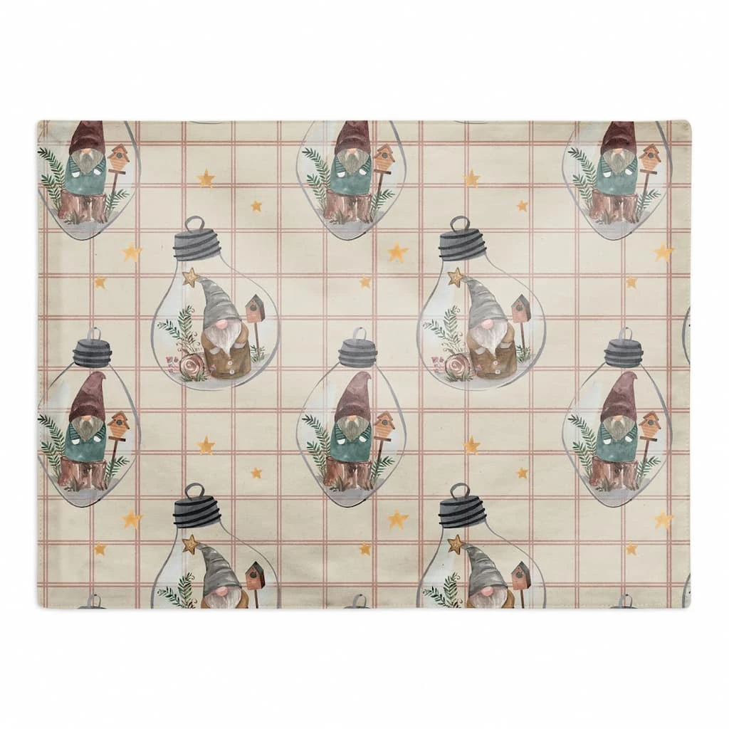 Outlet ⭐ Cream & Red Check Gnome Globe Pattern Cotton Twill Placemat by Designs Direct ✨