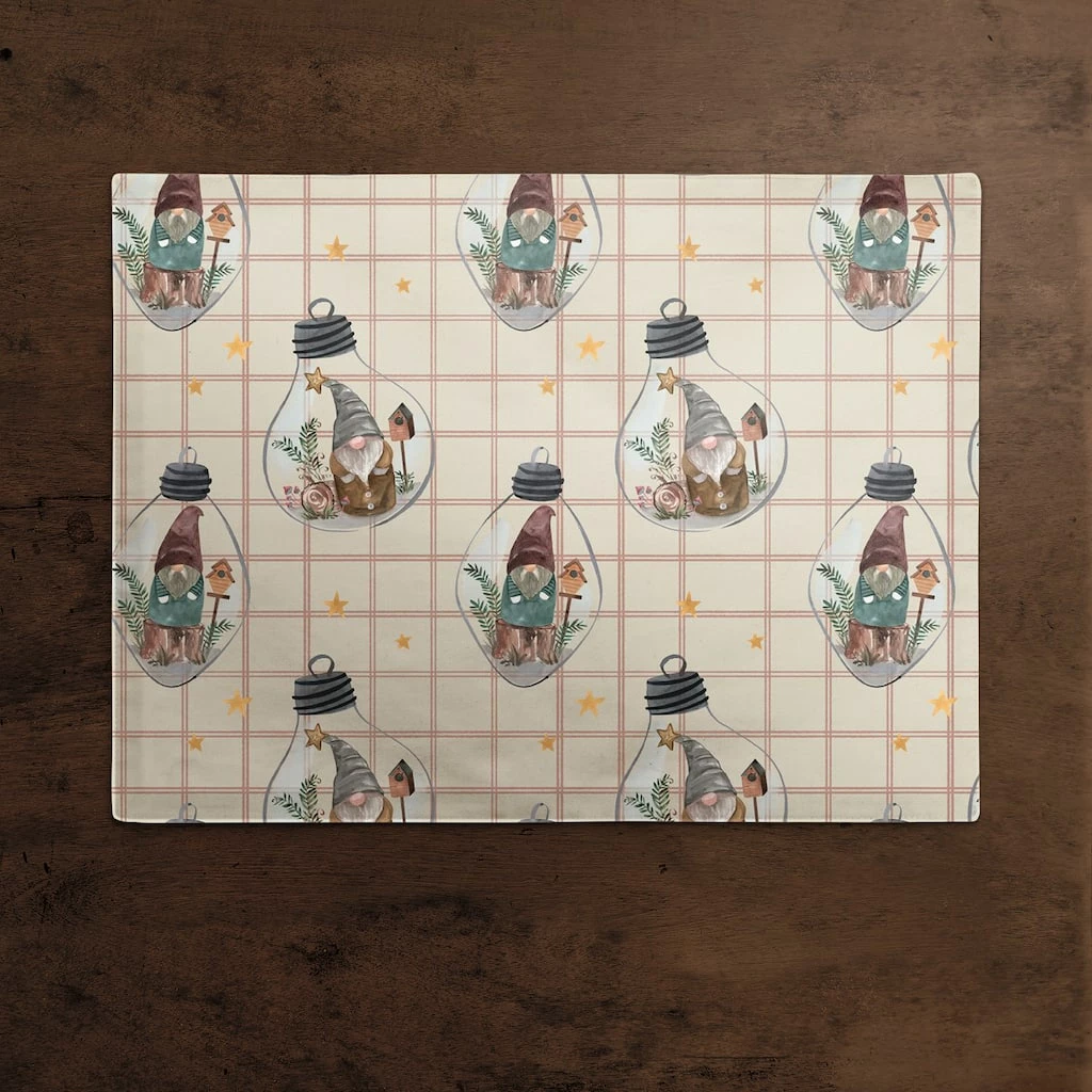 Outlet ⭐ Cream & Red Check Gnome Globe Pattern Cotton Twill Placemat by Designs Direct ✨ - Image 2