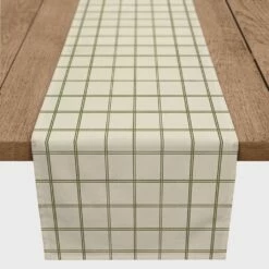 Hot Sale ๐ 90" Green & Cream Check Cotton Twill Runner by Designs Direct ๐