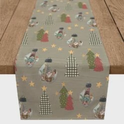 Wholesale 😀 90" Gray Tree & Globe Pattern Cotton Twill Runner by Designs Direct 🌟