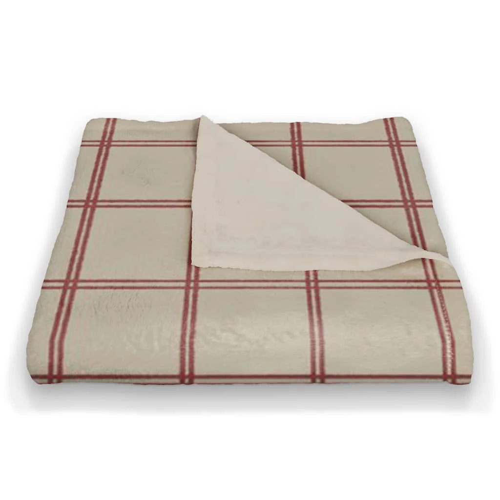 Flash Sale โ Cream and Red Check Coral Fleece Blanket by Designs Direct ๐ - Image 2