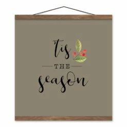 Flash Sale ๐ Taupe Tis the Season Hanging Canvas in Teak Frame by Designs Direct ๐