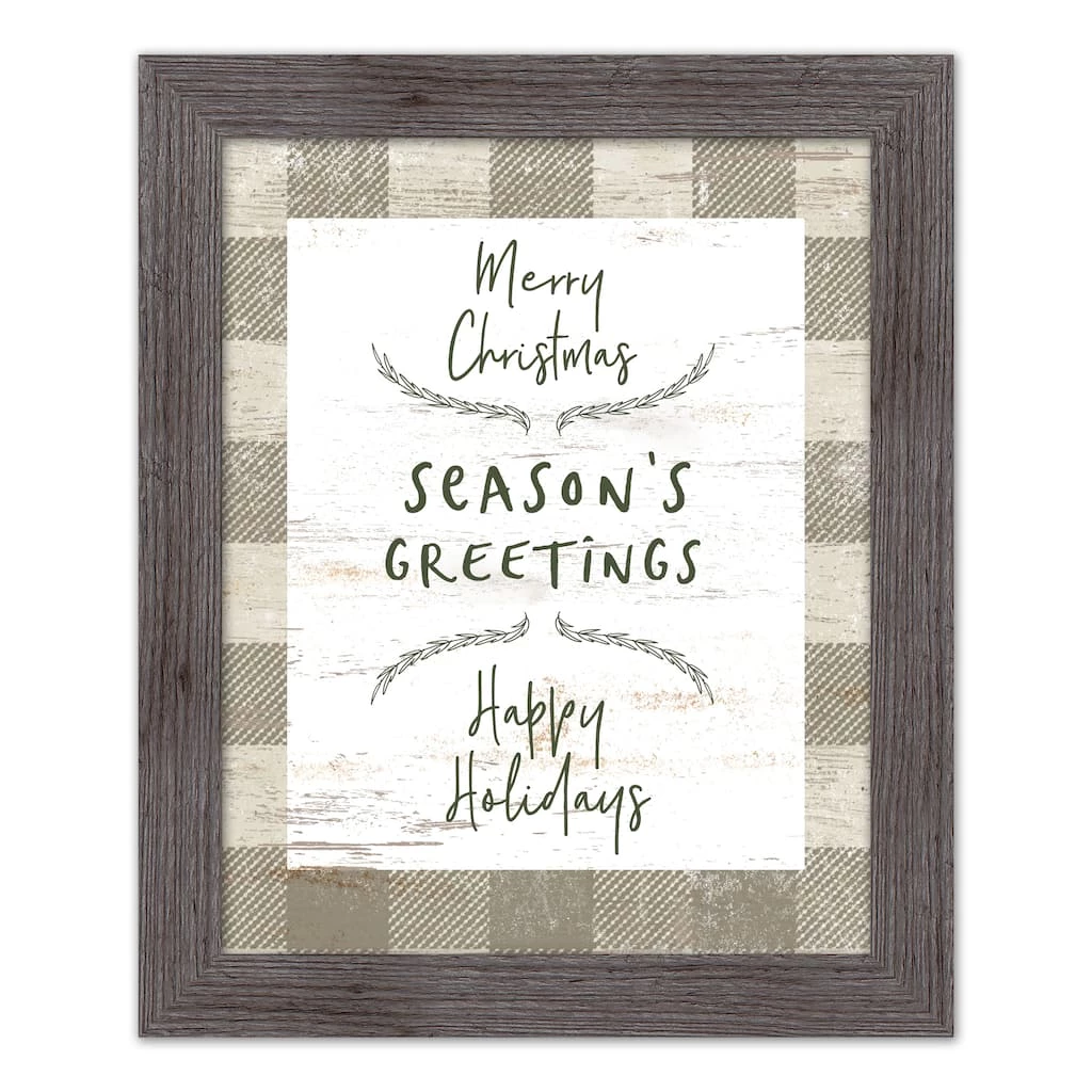 New ๐งจ Taupe Buffalo Check Holiday Phrases Print in Western Gray Frame by Designs Direct ๐ฅ