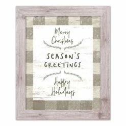 Cheapest ⭐ Taupe Buffalo Check Holiday Phrases Print in Western White Frame by Designs Direct 🔔