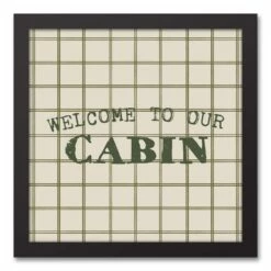 Best deal 😀 Welcome To Our Cabin Green and Cream Check Canvas Wall Art in Black Frame by Designs Direct 🧨