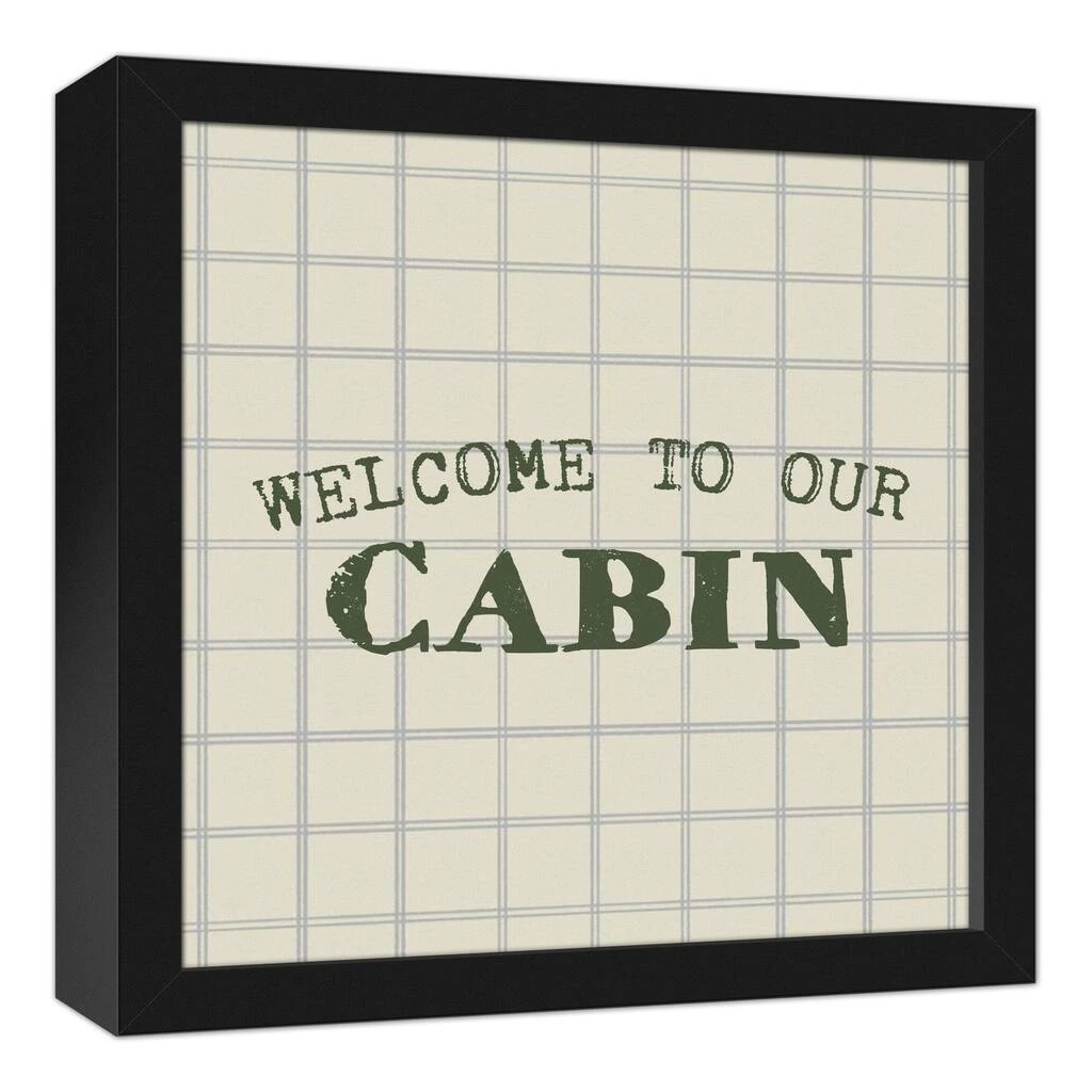 Best Pirce 😍 Welcome To Our Cabin Gray and Cream Check Canvas Wall Art in Black Frame by Designs Direct ❤️ - Image 2