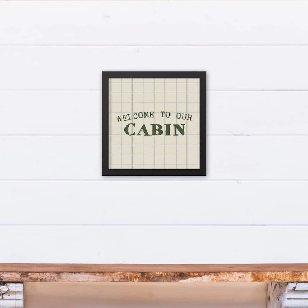 Best Pirce 😍 Welcome To Our Cabin Gray and Cream Check Canvas Wall Art in Black Frame by Designs Direct ❤️ - Image 4