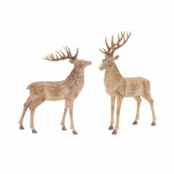 Hot Sale 🧨 Weathered Faux Wood Deer Figurine Set, 13.5" & 14.75" by Melrose ✨
