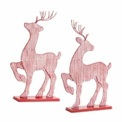 Wholesale ๐ฏ Red & White Metal Deer Figurine Set, 23.75" & 24" by Melrose โจ
