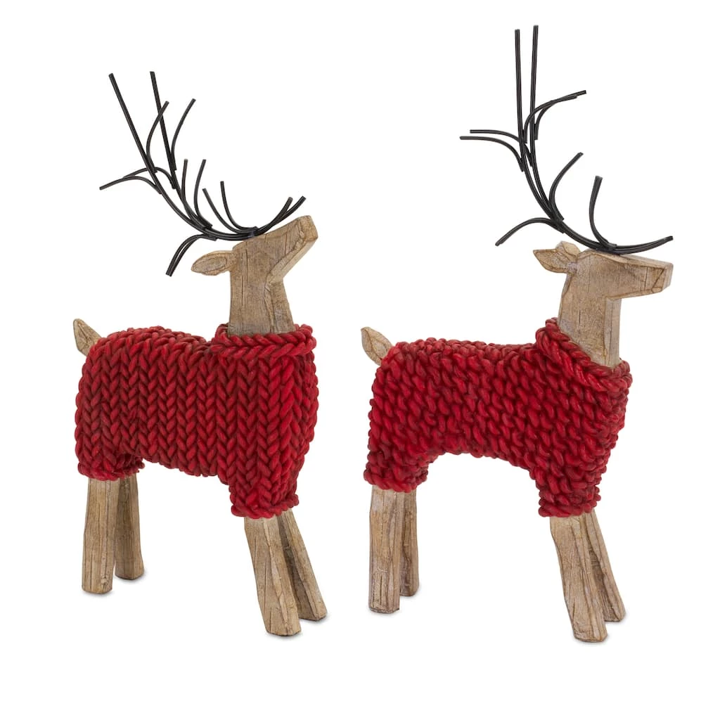 Best Sale β¨ Deer with Red Sweater Figurine Set, 10.75" & 12" by Melrose β¨