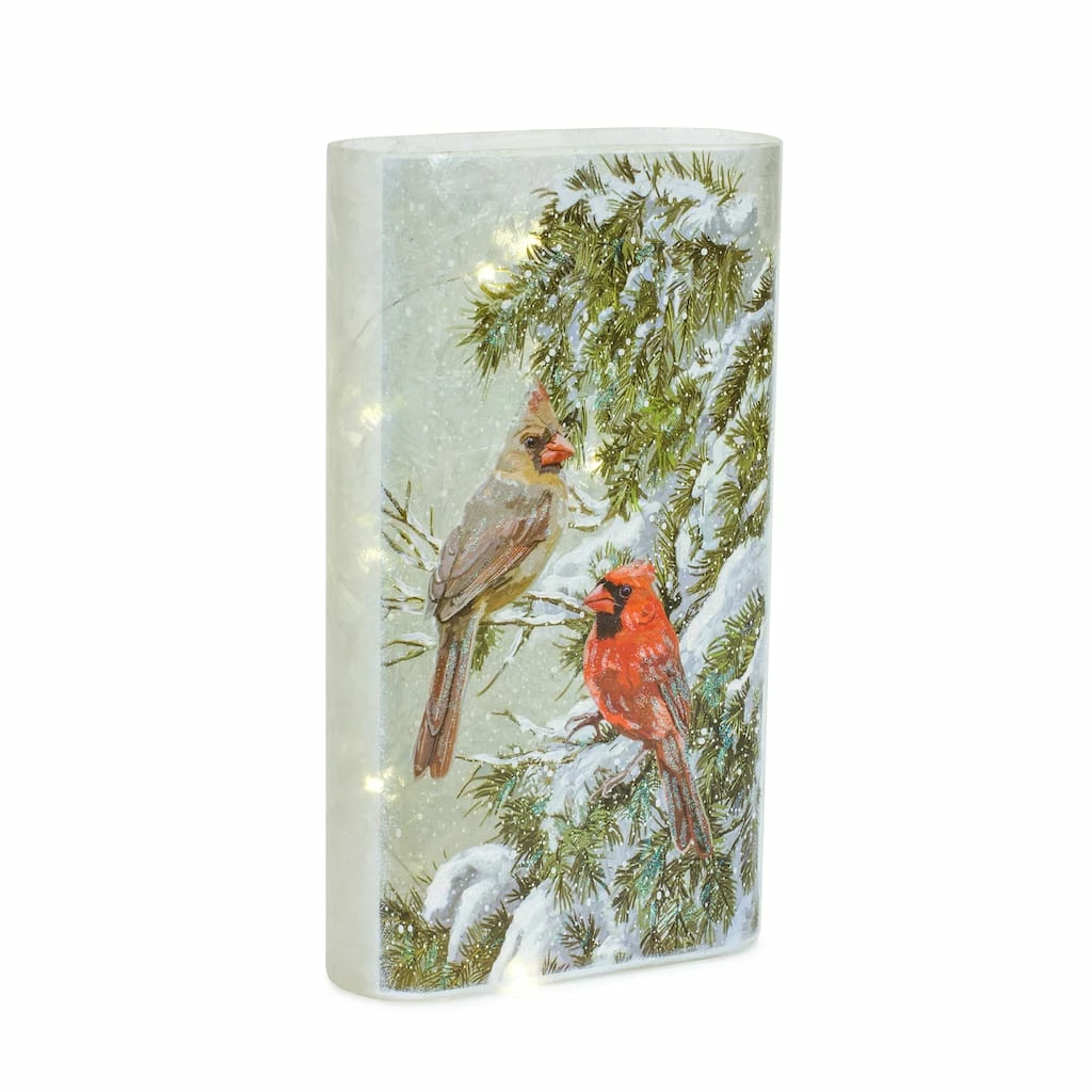 Budget π₯ 12.75" Cardinal Winter Scene LED Glass Luminary by Melrose βοΈ