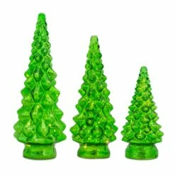 Wholesale 😍 Green LED Glass 🎄 Christmas Tree Set, 10", 13.25" & 15.5" by Melrose ✔️