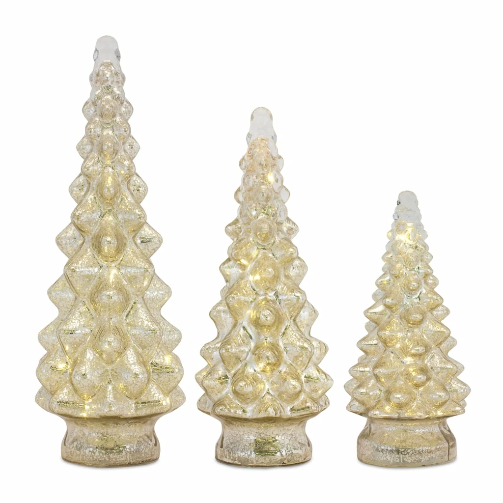 Brand new β Silver LED Glass π Christmas Tree Set, 10", 13.25" & 15.5" by Melrose π