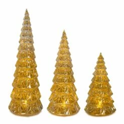New 🎁 Gold LED Glass 🎄 Christmas Tree Set, 7.5", 9" & 12" by Melrose 🔥