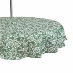 Budget 😀 Artichoke Green Floral Print Outdoor Tablecloth with Zipper, 60" Round by DII ❤️